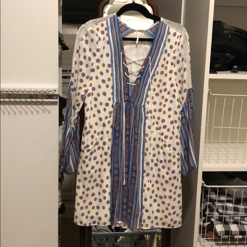 Free People Floral Lace Neck Blouse